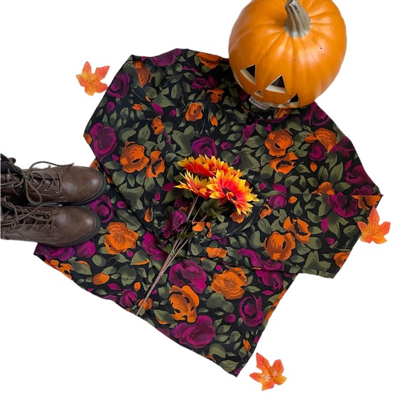 Vintage 90s petite impressions floral fall button up - Picture 7 of 17